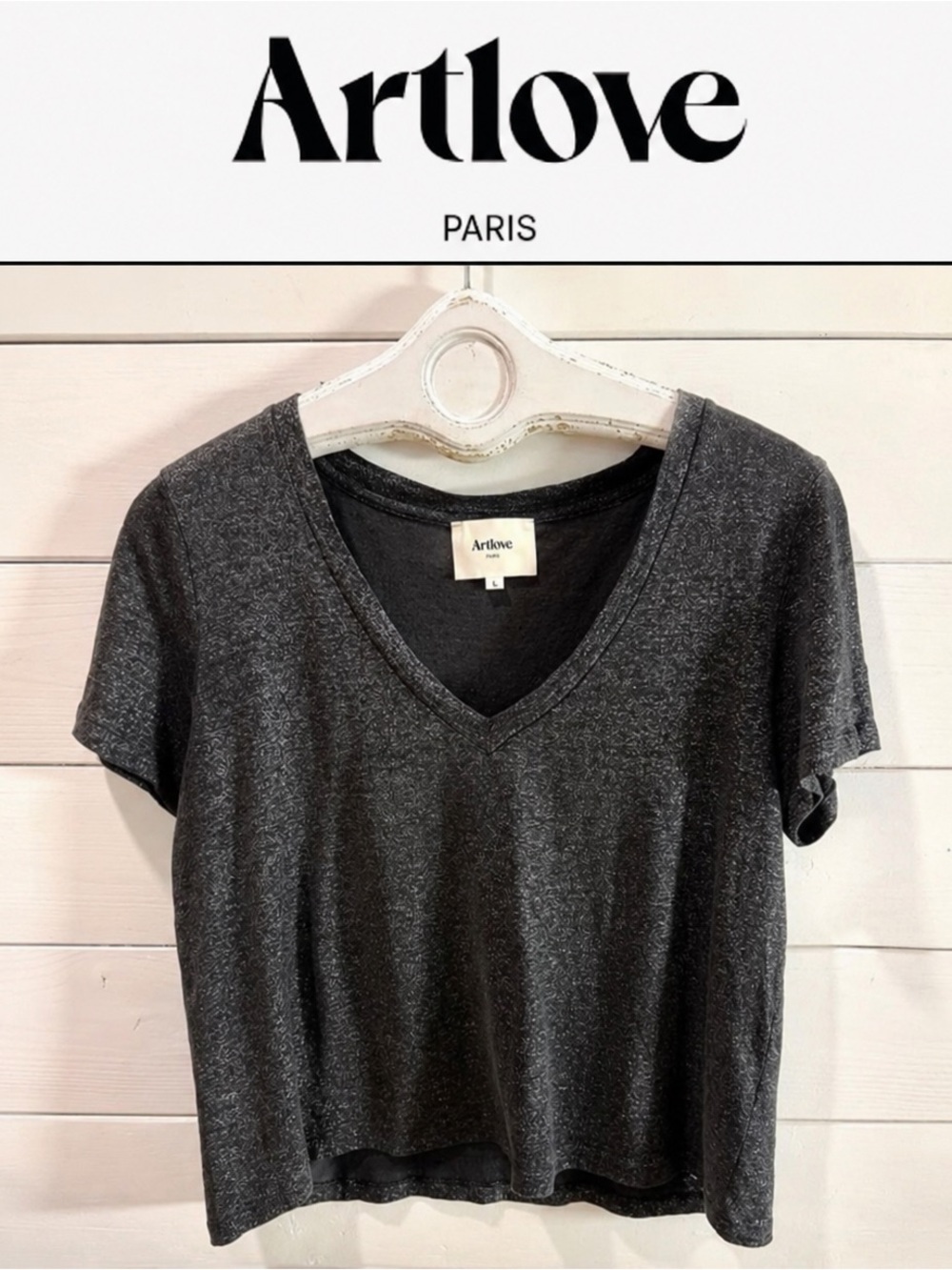 ARTLOVE PARIS Black Linen Shimmer Top Size L